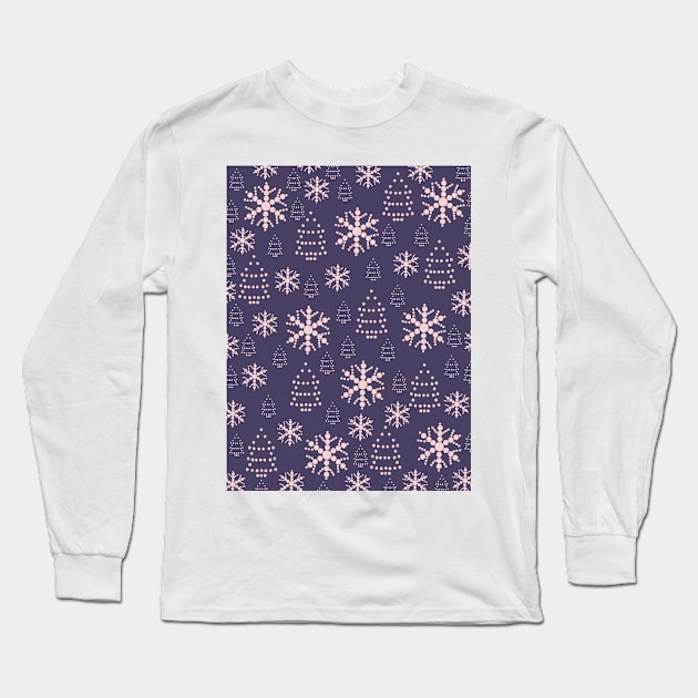 Happy New Year Holiday Vibes Snowflakes Tree Pattern Long Sleeve T-Shirt by Day81